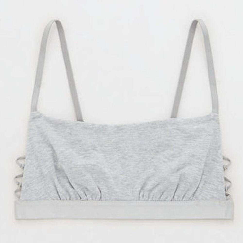 Aerie Square Neck Strappy Side Bandeau Bralette Medium Heather Gray Small NEW